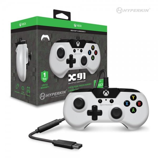 XSX XB1 PC USB Controller (3rd) - Wired - Hyperkin X91 Retro Style Controller - White - NEW