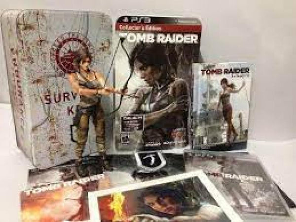 PS3 Tomb Raider - Collectors Edition - Complete with Slipcover, Survival Tin, Game, OST, 3 Patches, Poster, Lithograph and 8" Lara Figurine - DLC MAY NOT BE INCLUDED