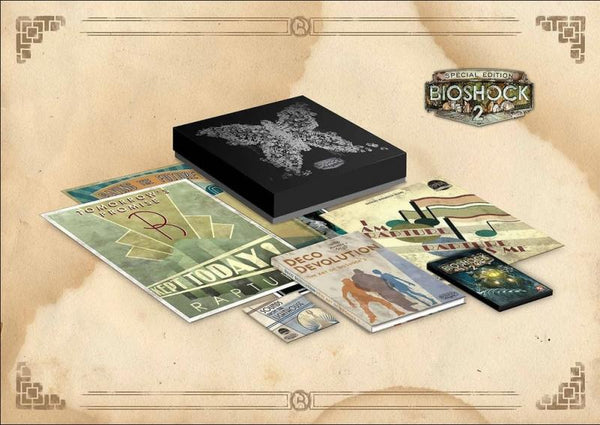 X360 BioShock 2 - Special Edition - Complete in Box with Game, BioShock 1 Vinyl Soundtrack, BioShock 2 Soundtrack CD, 3 Rapture Advertisements, and Art Book