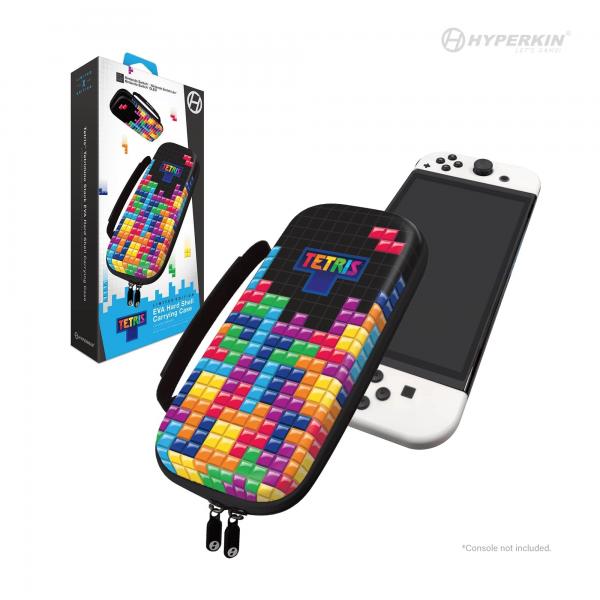 NS Switch - Carry Case For Nintendo Switch and Joy-Con - EVA Hard Shell - TETRIS - Limited Edition - Tetrimino Stacks - Hyperkin - black with blocks - NEW