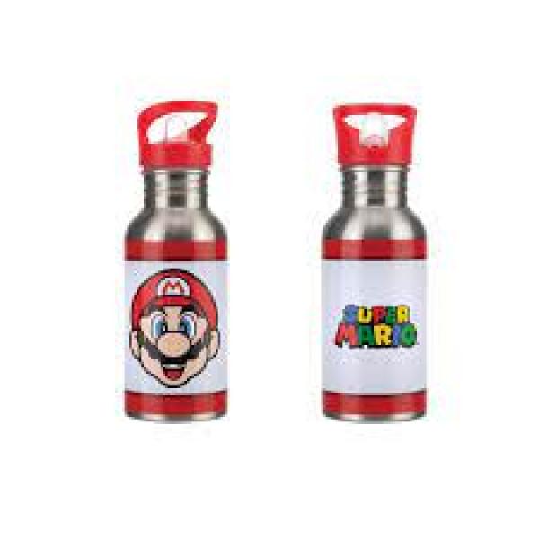 Gamer Gear - Water Bottle - metal with straw - Nintendo - Super Mario - Mario - NEW