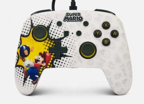 NS Switch Controller (3rd) - Wired - Enhanced Power A - Super Mario Bob-omb Blast - USED