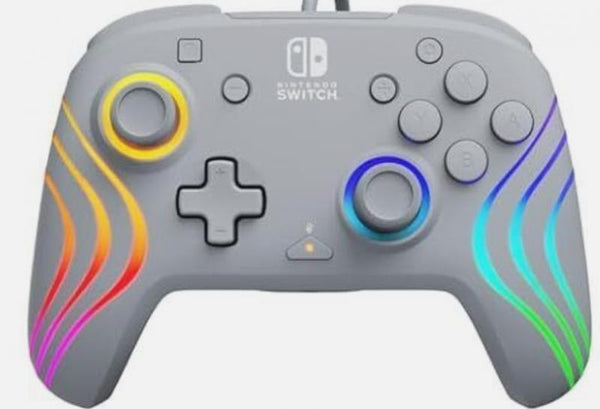 NS Switch Controller (3rd) - Wired - Afterglow Wave - Grey w/ RGB Lights - PDP - USED