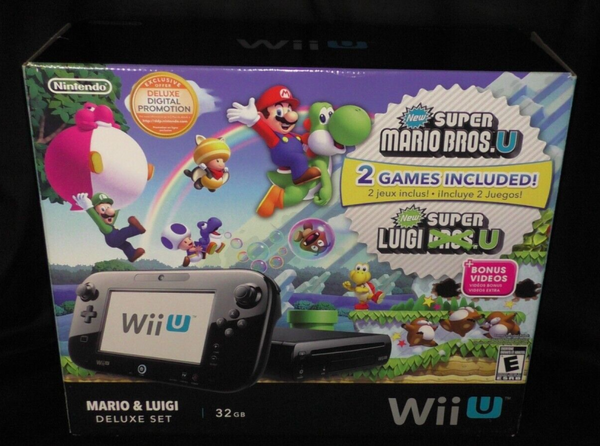 WiiU F - WiiU - Nintendo WiiU HW - System - 32GB - Black - Mario & Luigi Deluxe Set - Complete in Box - USED