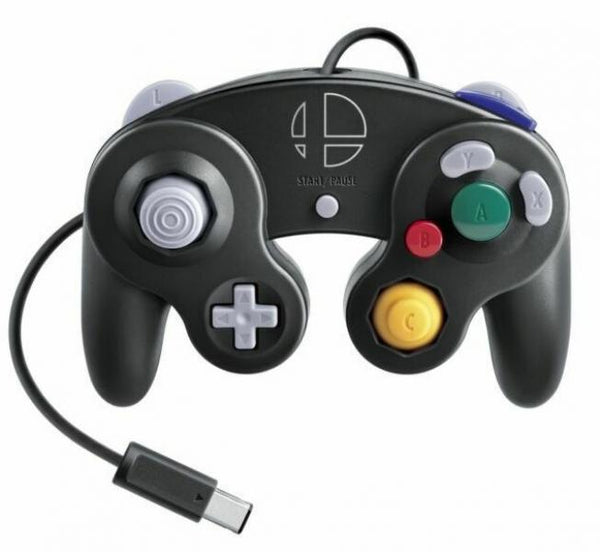 NS GC GameCube Controller (1st) - Super Smash Bros Ultimate Edition - Super Smash Bros logo outline - Black - USED