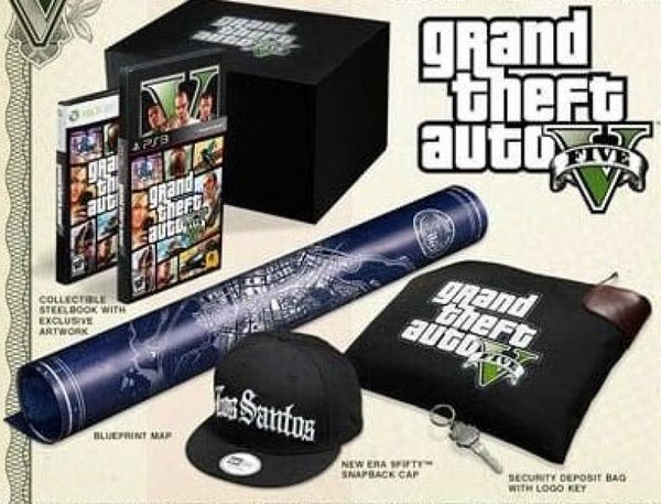 X360 Grand Theft Auto GTA V 5 - Collector's Edition - Complete in Box with Game, SteelBook, Map, Cap, Bag, and Key - DLC MAY NOT BE INCLUDED