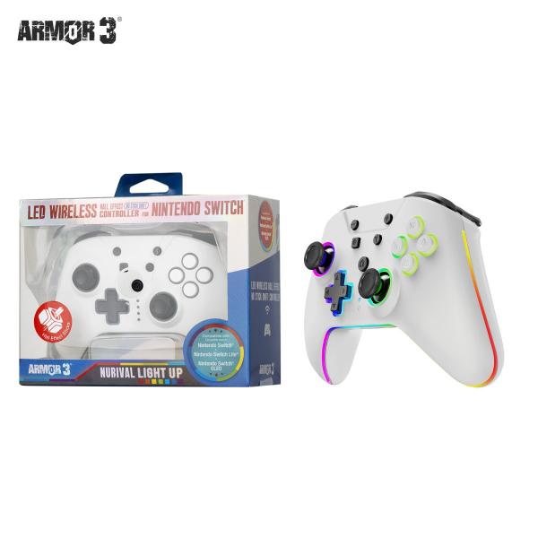 NS Switch Controller (3rd) Wireless - Armor3 NuRival - Hall Effect Stick with LED - White - NEW