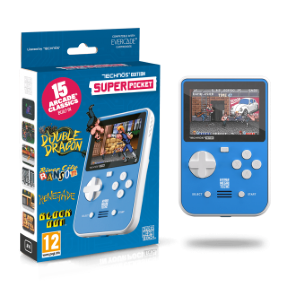 EVC Evercade - SUPER POCKET - Handheld HW - TECHNOS edition - Includes 15 Classic games pre-installed AND cartridge slot to play ALL other Evercade carts - NEW