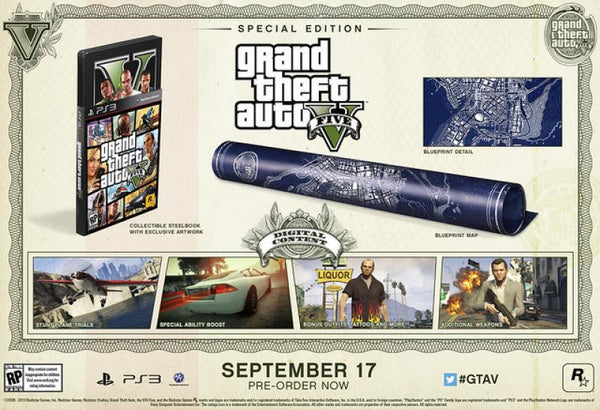 PS3 Grand Theft Auto V 5 - Special Edition - Complete with Steelbook, Game and Map - DLC MAY NOT BE INCLUDED