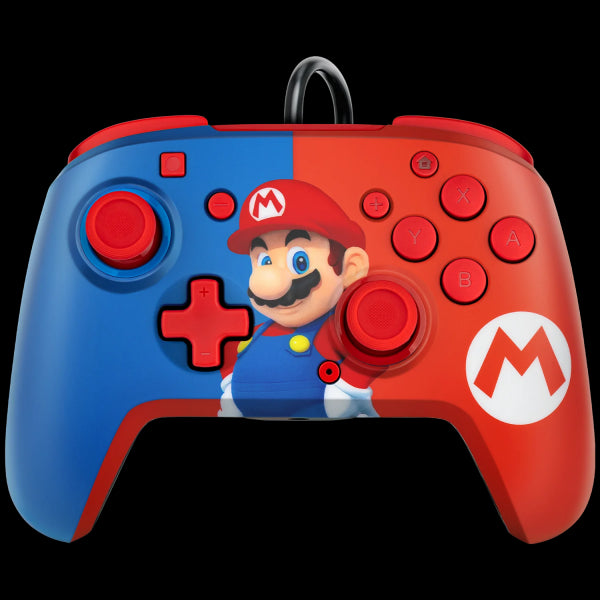 NS Switch Controller (3rd) - Wired - Power A - Super Mario - Blue and Red Two Tone - USED