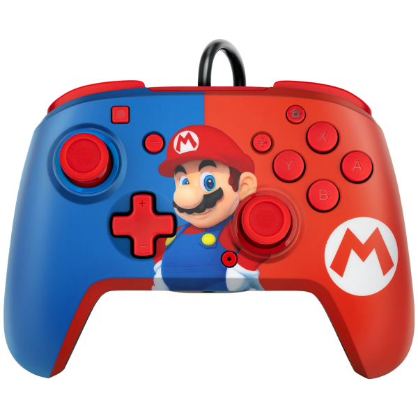 NS Switch Controller (3rd) - Wired - PowerA - Super Mario - Blue and Red Two Tone - USED