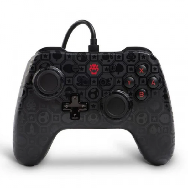 NS Switch Controller (3rd) - Wired - Enhanced Power A - Super Mario - Bowser Shadow - USED