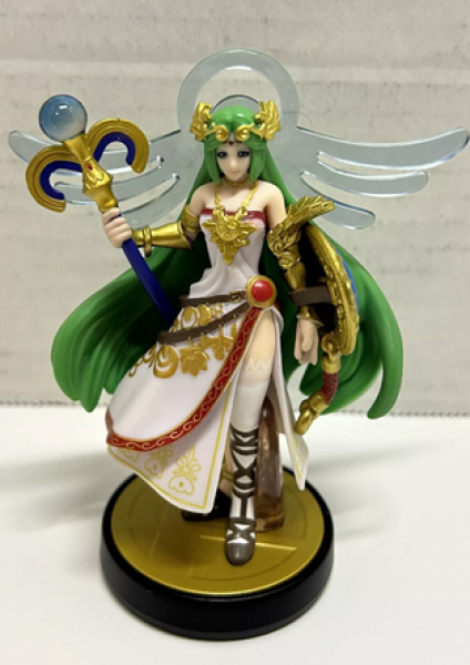Amiibo - Gold Smash Base - Palutena - Kid Icarus - Green Haired Goddess holding a  blue staff - USED