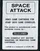 A26 Space Attack - Mattel or Sears / TeleGames Text Label