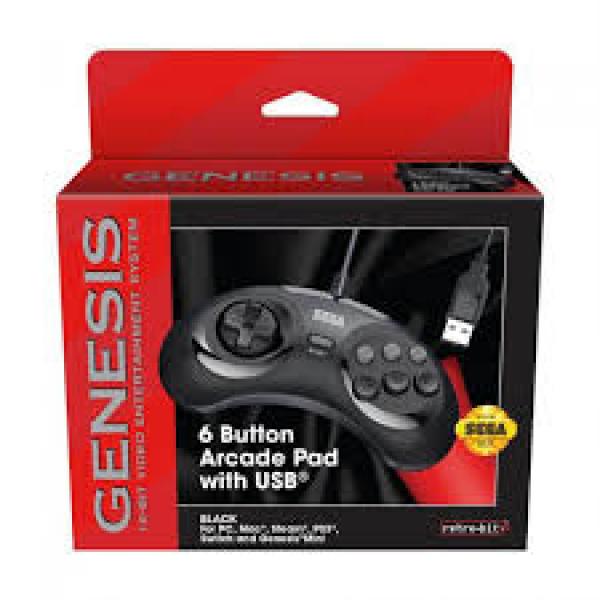 PC USB NS SG Mini - Sega Genesis style controller (1st) 6b - RetroBit - Black - NEW
