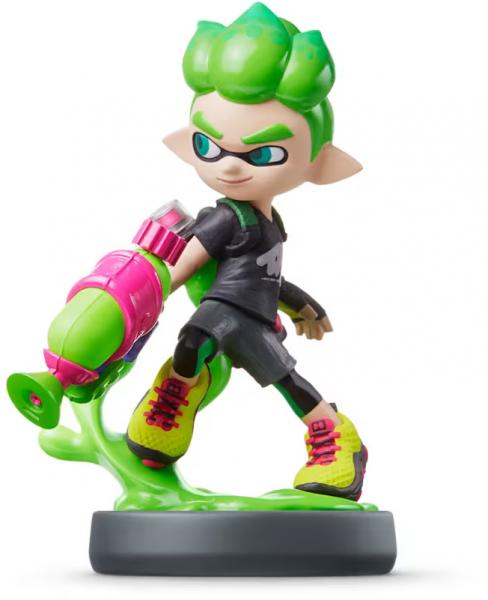 Amiibo - Black Splatoon Base - Green Inkling Boy - Splatoon - Green haired boy with yellow shoes ready to make a green paint mess all over the place - USED