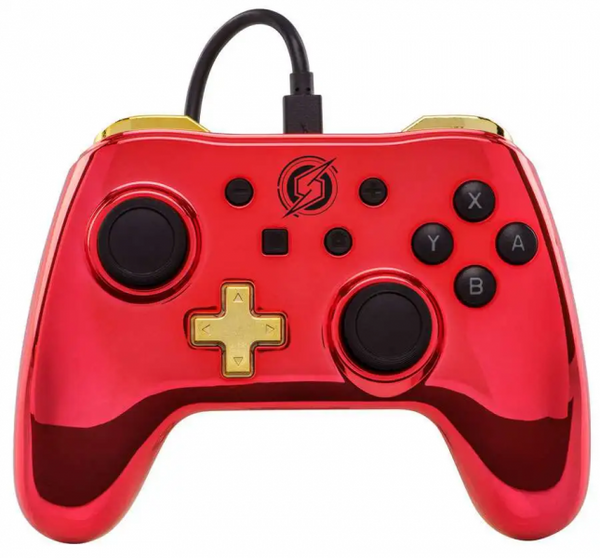 NS Switch Controller (3rd) - Wired - PowerA - Metroid - Chrome Red & Gold - USED