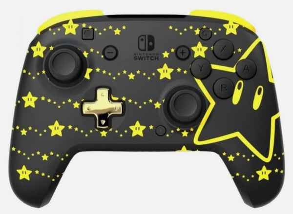 NS Switch Controller (3rd) - Wireless - PDP - Rematch Glow - Black with Yellow Stars - USED