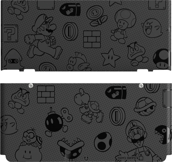 3DS N3DS New 3DS Cover Plates - Super Mario - Black Embossed - Top and Bottom Cover Plates - USED