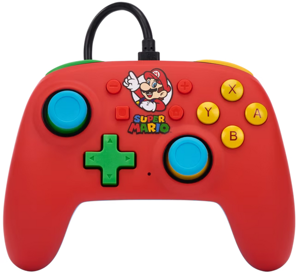 NS Switch Controller (3rd) - Wired - Power A - Nano - Mario with Super Mario Logo - Red - USED