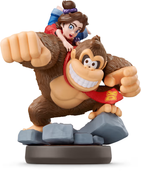 Amiibo - Black Base - Donkey Kong Bananza - Donkey Kong & Pauline - Gorilla with red tie with barefooted little girl riding his back - USED