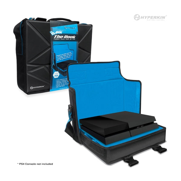 PS4 - Carry Case For PS4 console - EVA Hard Shell - LARGE messenger bag - ROOK style - Hyperkin - black with blue trim - NEW