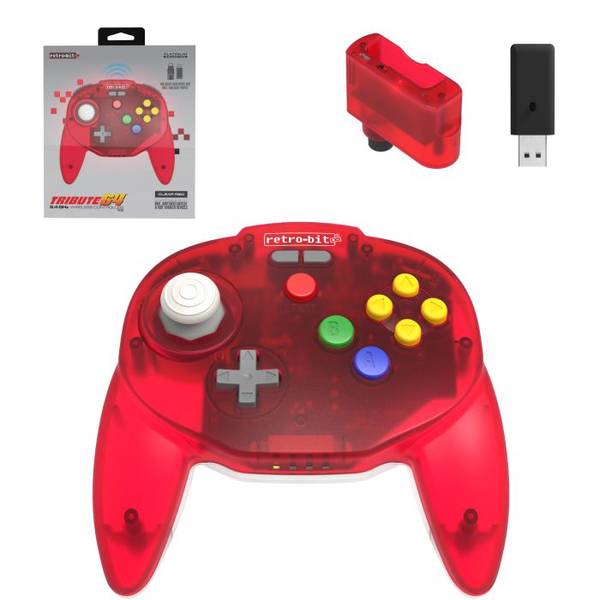 N64 Controller (3rd) Tribute - WIRELESS 2.4G - Retrobit - Translucent - Red - NEW