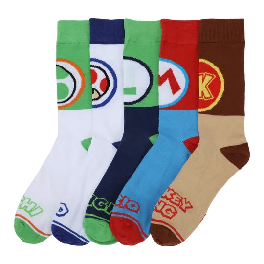 Gamer Gear - Nintendo - Super Mario - Color Block Character Design - CREW socks - 5 Pack - NEW