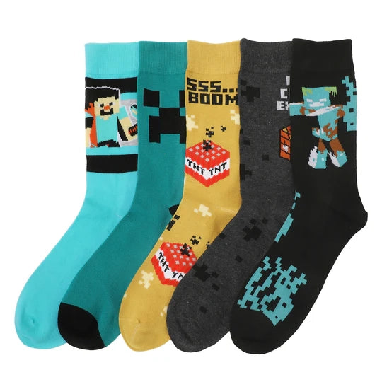 Gamer Gear - Minecraft - Characters & Icons - CREW socks - 5 Pack - NEW