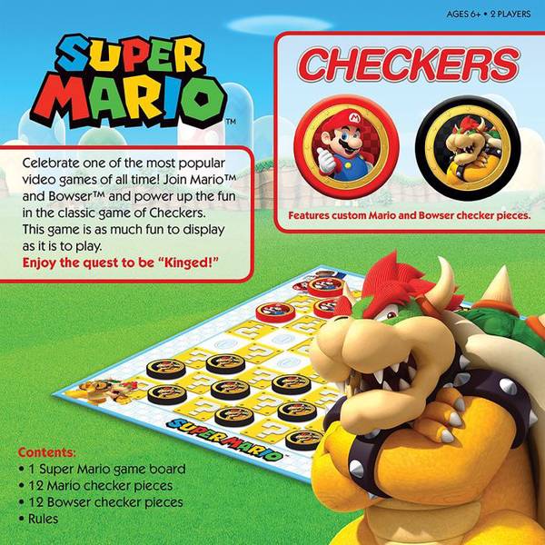 BG Nintendo - Super Mario vs Bowser - Checkers and Tic Tac Toe - 2 in 1 Board Game - NEW
