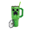 Gamer Gear - Water Bottle - Metal - 40oz - Minecraft - Creeper - Tumbler with straw - pixelated handle - Green - NEW