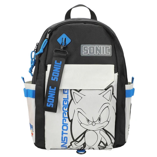 Gamer Bags - Backpack - SEGA - Sonic the Hedgehog - Character Art - 19in - Black and White - NEW