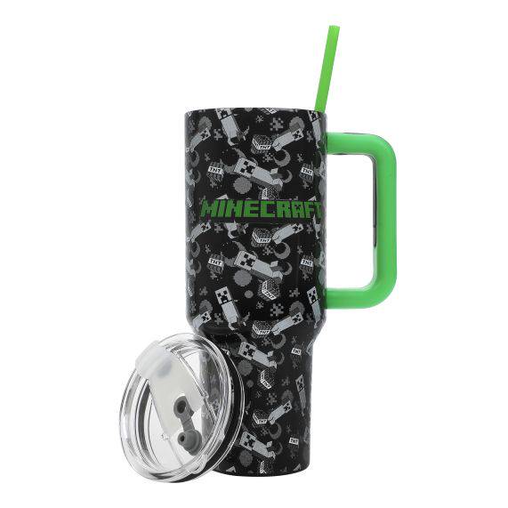 Gamer Gear - Water Bottle - Metal - 40oz - Minecraft - TNT Vacuum - Tumbler with straw - Black - NEW
