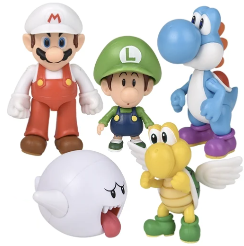 Gamer Gear - TOY - Figures - NINTENDO - Super Mario - 2.5in Figures - Super Mario Assortment - Includes ONE (1) - Fire Mario, Baby Luigi, Light Blue Yoshi, Boo, Koopa Paratroopa, Tanooki Mario, Daisy, Luigi, or Piranha Plant - NEW