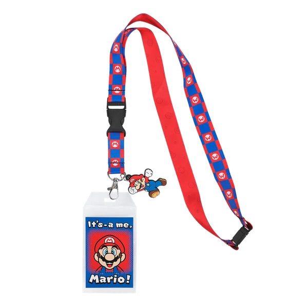 Lanyard - Nintendo - Super Mario - It's A Me Mario - with clear ID sleeve and rubber charm - blue & red - NEW