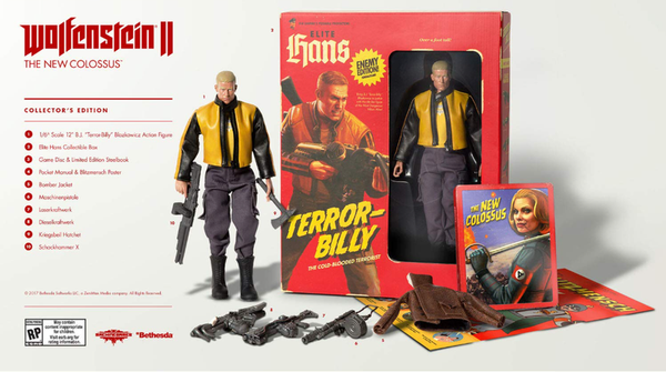 PS4 XB1 Wolfenstein II 2 - The New Colossus - Collector's Edition - BJ Blazkowicz Action Figure with 5 Weapons & Bomber Jacket, Pocket Manual, and Poster - NO GAME