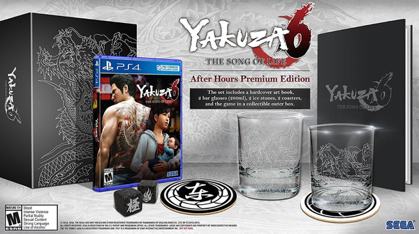 PS4 Yakuza 6 - The Song of Life - After Hours Premium Edition - Complete with Big Box in Slipcover, Game, Artbook, 2 Bar Glasses, 2 Ice Stones and 2 Coasters