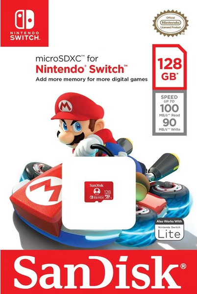 NS Memory Card 128GB - Micro SD Card for Nintendo Switch - Red with White Mushroom - NEW