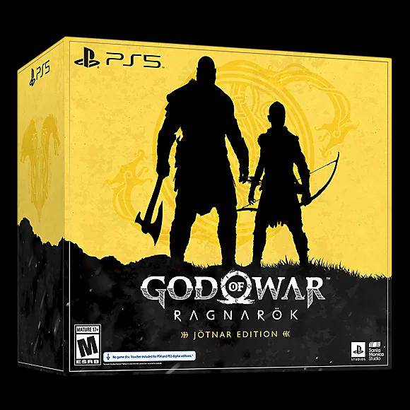 PS5 God of War - Ragnarok - Jotnar Edition - Complete in Box with Mjolnir Replica, Shrine, 2 Twins Carving, Dice Set, Ring, Cloth Map, 3 Pins, 7-inch Vinyl Record, and Steelbook - GAME NOT INCLUDED - DLC MAY NOT BE INCLUDED