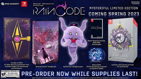 NS Master Detective Archives - Rain Code - Mysteriful Limited Edition - Complete with Outer Box, Game, Steelbook, OST, Plush and Art Book