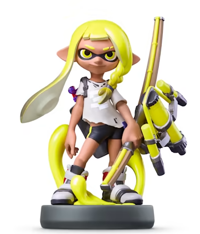 Amiibo - Black Base - Splatoon - Inkling Yellow - Yellow Inkling Girl with Tri Stinger Gun - USED