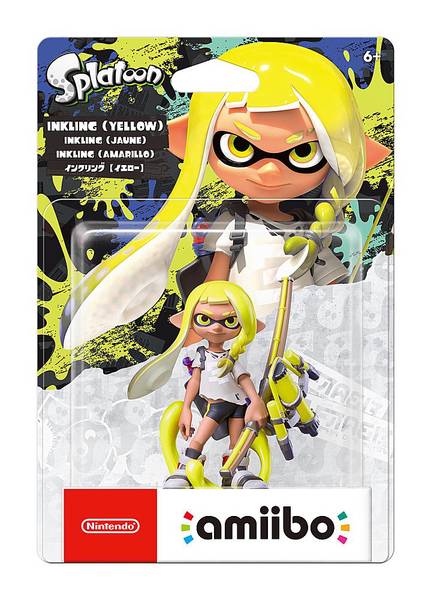 Amiibo - Black Base - Splatoon - Inkling Yellow - Yellow Inkling Girl with Tri Stinger Gun - NEW