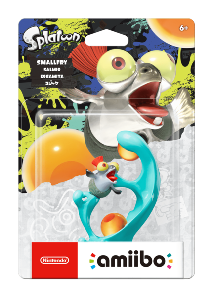 Amiibo - Black Base - Splatoon 3 - Smallfry - Funky Bug Eyed Fish Splashing in Blue Ink - NEW