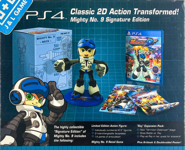 PS4 Mighty No. 9 - Signature Edition - Complete with Big Box, Game, 6.5" Figurine, 3 Faceplates, Artbook and Poster - DLC MAY NOT BE INCLUDED