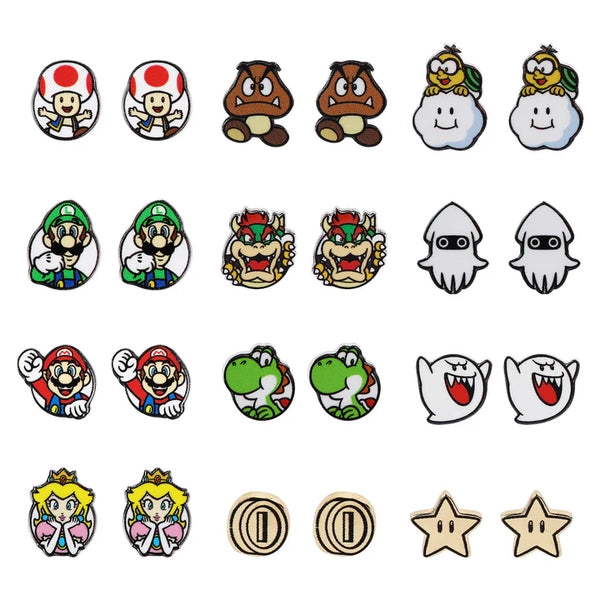 Gamer Gear - EARRINGS - Nintendo - Super Mario Bros - Characters - 12 pack - NEW