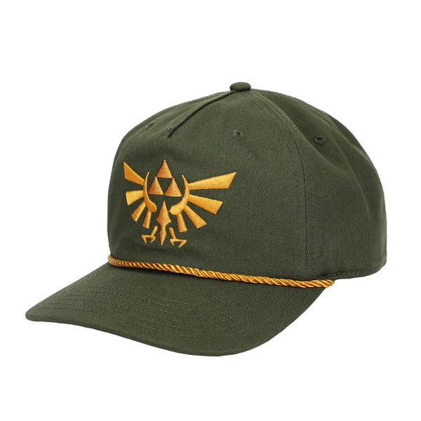 Gamer Hat - Nintendo - Zelda - Hyrule Crest - snapback - Green and Gold with gold cord - NEW