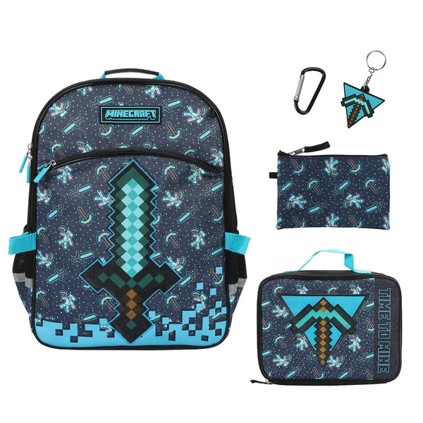 Gamer Bags - Backpack - Minecraft - Diamond Sword - 5 Piece Backpack Set - NEW