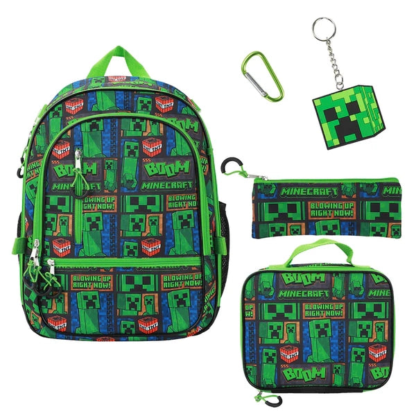 Gamer Bags - Backpack - Minecraft - Creeper Blowing up right now - 5 Piece Backpack Set - NEW