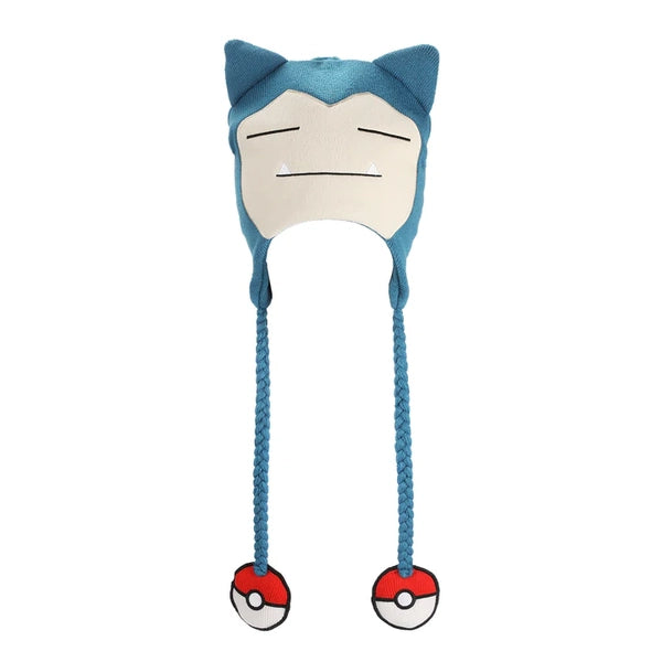 Gamer Hat - Nintendo - Pokemon - Snorlax - laplander style beanie with two pom pom pokeballs - blue & white knit cap - NEW