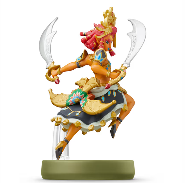 Amiibo - Gold Base - The Legend of Zelda - Tears of the Kingdom - Riju - Gerudo lady with 2 swords jumping - USED